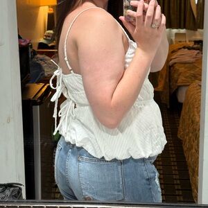 Women’s White Ruffle Tank Top with Spaghetti Straps